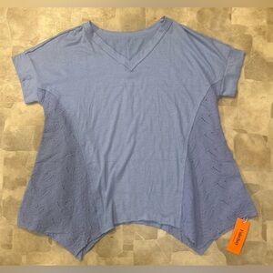 Light Blue/Purple V‑Neck Women's Top with Eyelet Side Panels